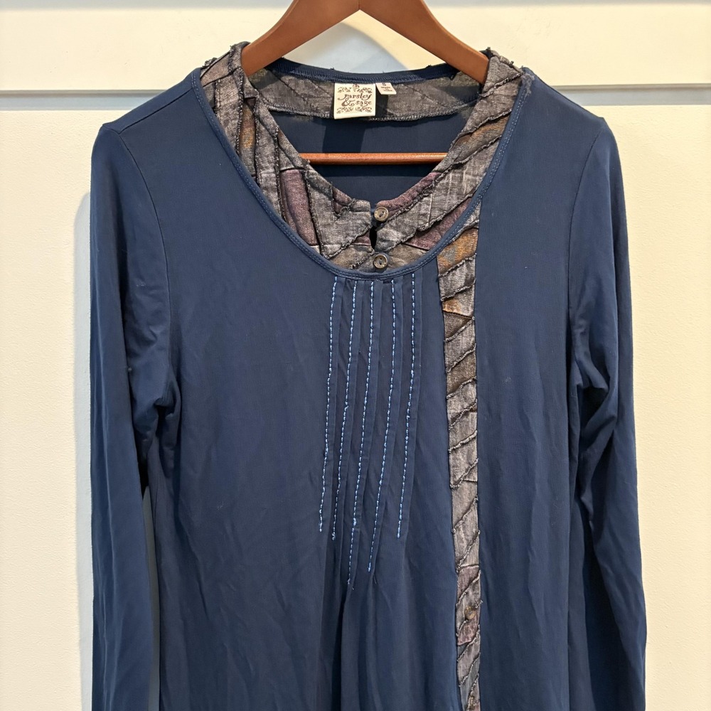 Parsley & Sage Dress Womens Small Blue Artsy Embroidered Boho Patchwork - Picture 4 of 13